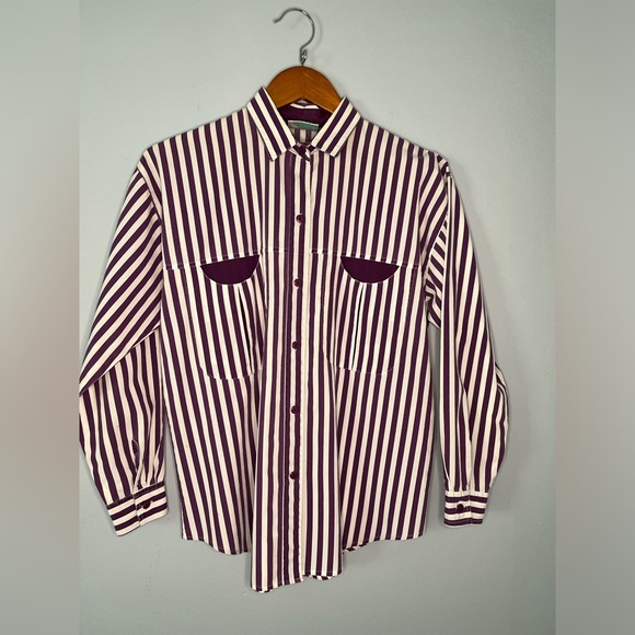 Vintage Center Aisle Purple Striped Button down M - Picture 4 of 11